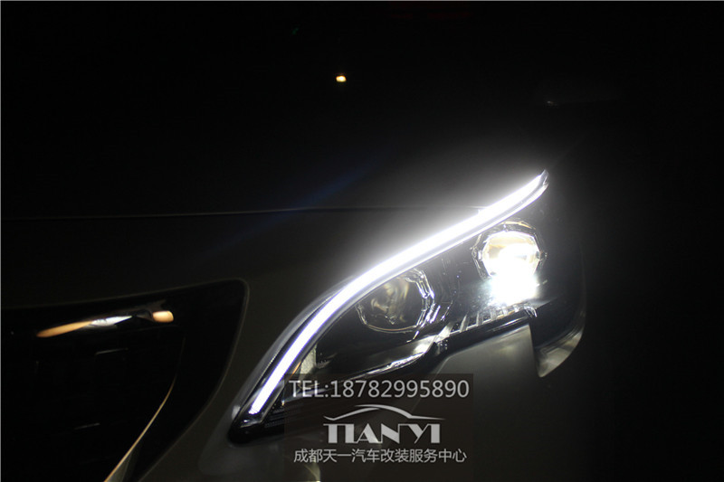 成都標(biāo)致4008改車燈改裝第二代米石M2 LED大燈透鏡帶輔助轉(zhuǎn)向燈
