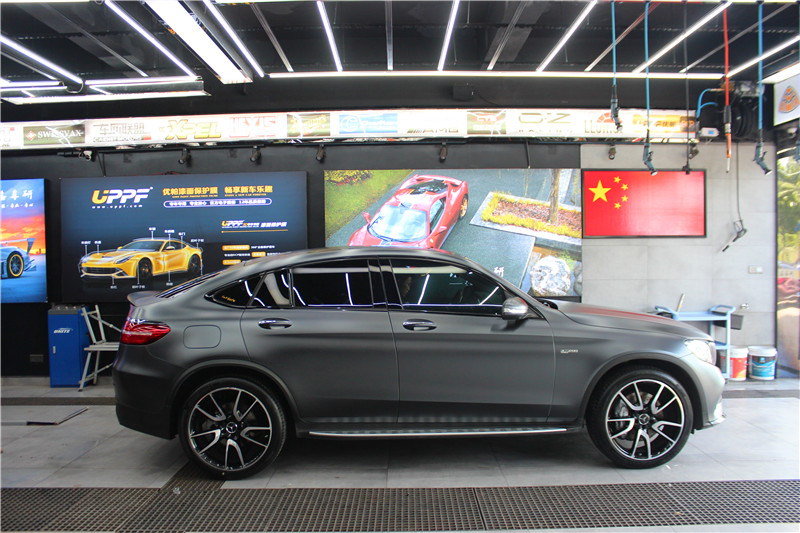長沙汽車改色貼膜奔馳GLC全車改色禿鷹Teckwrap電光深灰改色膜