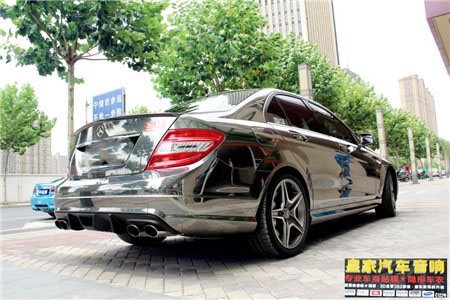 奔馳C300全車車身改色貼膜電鍍鎢鋼——郴州市皇家音響