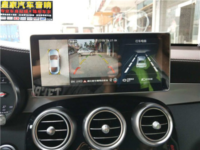 奔馳C級改裝安卓大屏導航360全景行車記錄儀——郴州市皇家音響