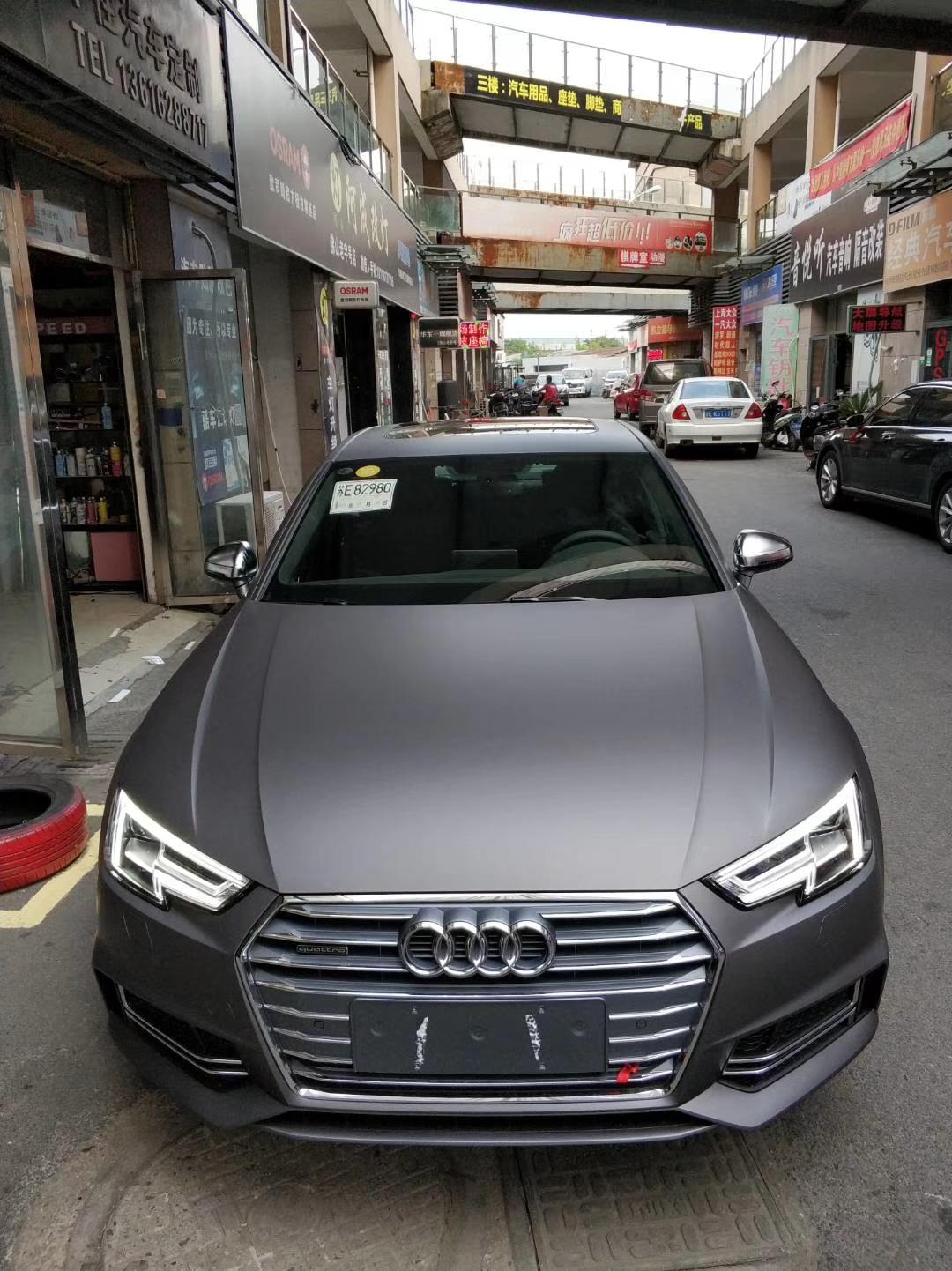 昆山新奧迪A4貼艾利金屬雅灰改色膜酷車匯作品
