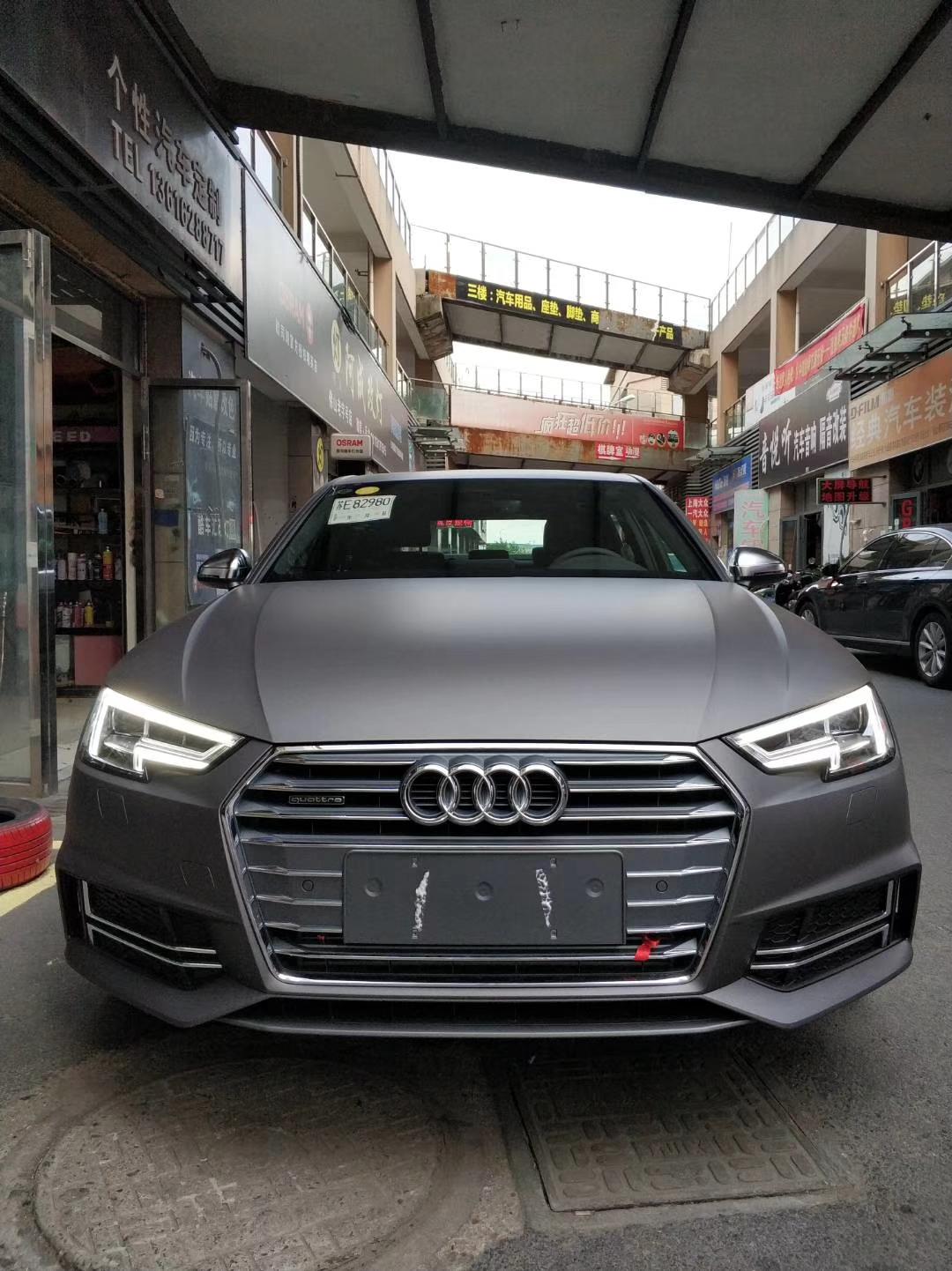 昆山新奧迪A4貼艾利金屬雅灰改色膜酷車匯作品