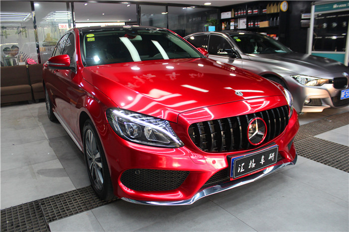 長(zhǎng)沙車身貼膜 奔馳改色貼膜 美國(guó)Teckwrap水晶烈焰紅汽車改色膜