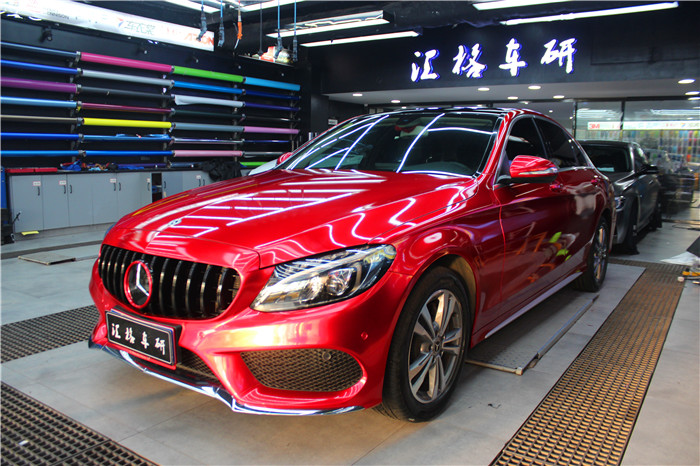 長(zhǎng)沙車身貼膜 奔馳改色貼膜 美國(guó)Teckwrap水晶烈焰紅汽車改色膜