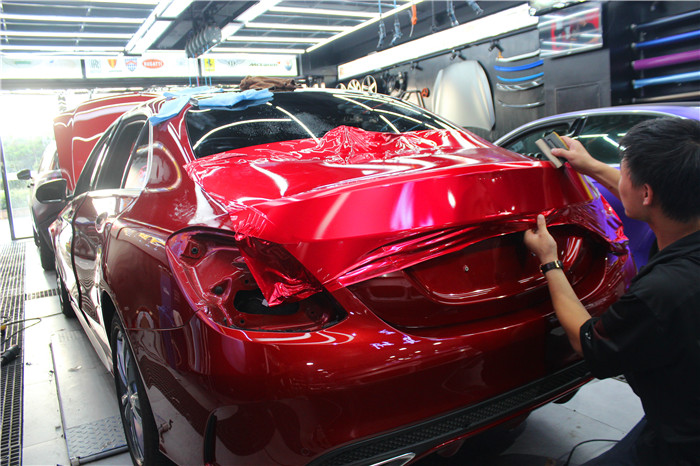 長(zhǎng)沙車身貼膜 奔馳改色貼膜 美國(guó)Teckwrap水晶烈焰紅汽車改色膜