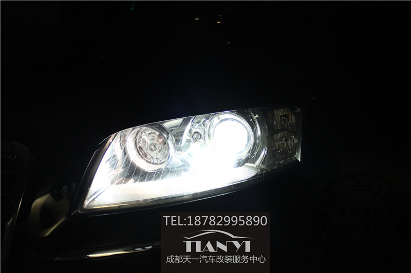 成都10老款?yuàn)W迪A8L改車燈氙氣燈改裝米石LED大燈雙光透鏡