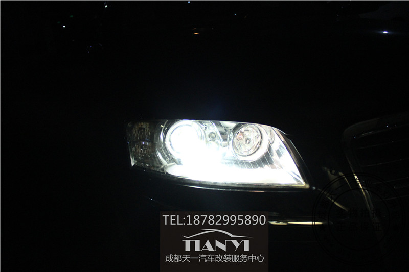 成都10老款?yuàn)W迪A8L改車燈氙氣燈改裝米石LED大燈雙光透鏡