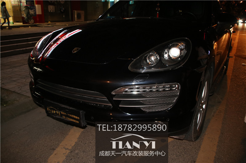 成都天一車燈改裝店保時捷卡宴氙氣大燈升級米石LED透鏡