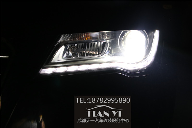 成都車燈改裝店奧迪A7燈光不亮升級(jí)米石LED大燈酷動(dòng)版透鏡