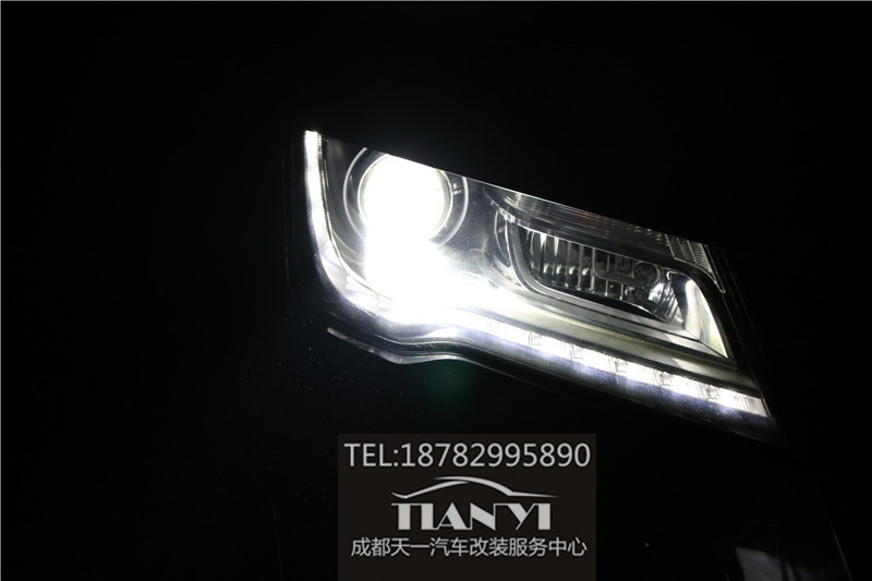 成都車燈改裝店奧迪A7燈光不亮升級(jí)米石LED大燈酷動(dòng)版透鏡