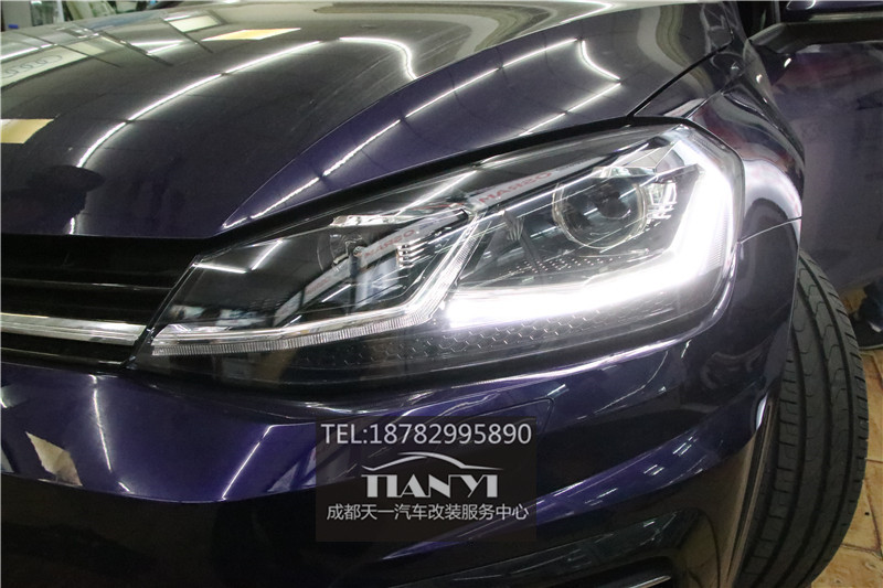 成都高爾夫7.5代R-line改裝米石LED大燈透鏡原車LED隨動總成全國首例