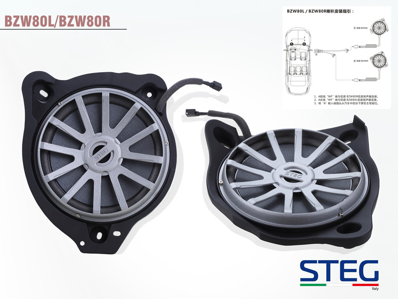 重庆渝大昌汽车音响改装之意大利STEG史泰格奔驰专车专用八寸低音BZW80L/80R