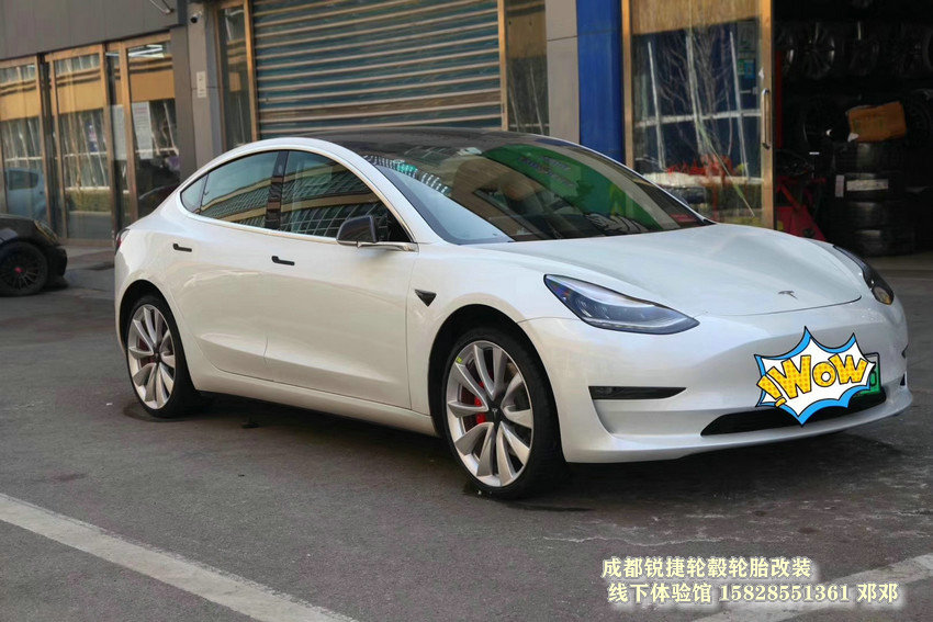 特斯拉Model 3  改裝升級原裝20寸輪轂套件 安裝完成 成都銳捷輪轂
